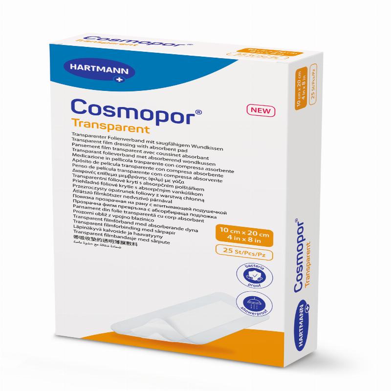 Пов'язка плівкова прозора з абсорбуючою подушечкою Cosmopor® Transparent 10см x 20см 25шт